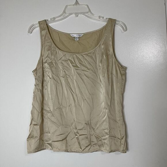 ST. JOHN golden beige silk shell round neck tank top size medium - Picture 1 of 4